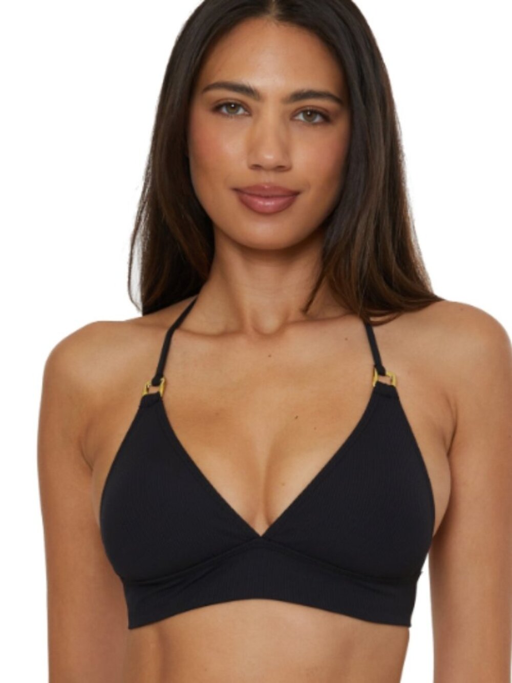 Becca Women's Modern Edge Textured Rib Halter Bikini Top Swim Size D Cup 12344